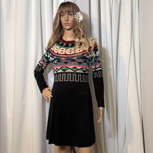 Colorful Geometric Patterned Sweater Dress